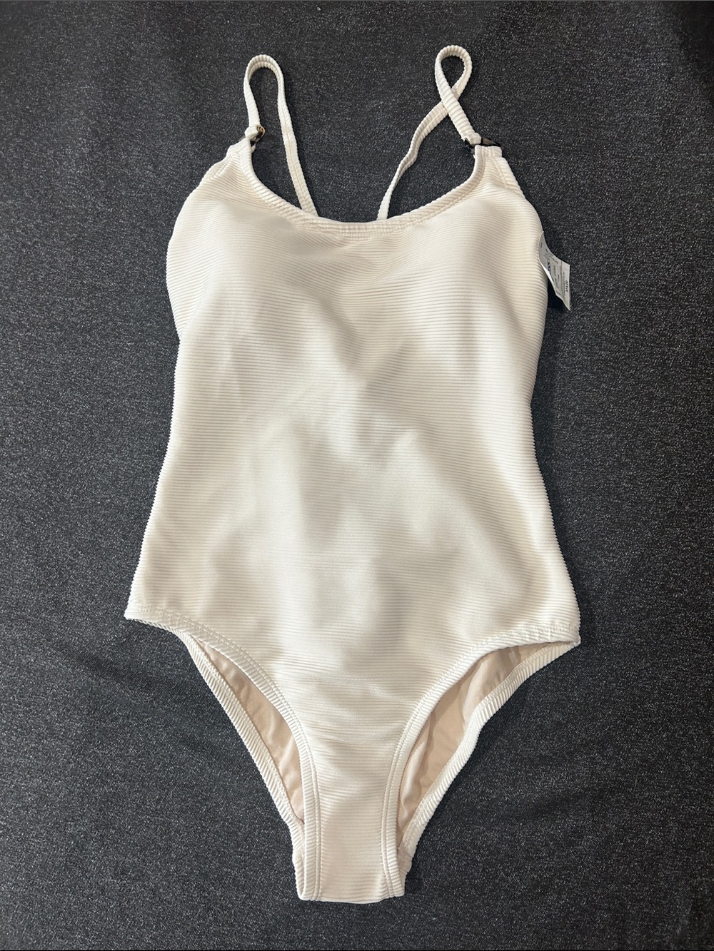 Davina Ribbed Ivory One-Piece Swimsuit Sz M NWT